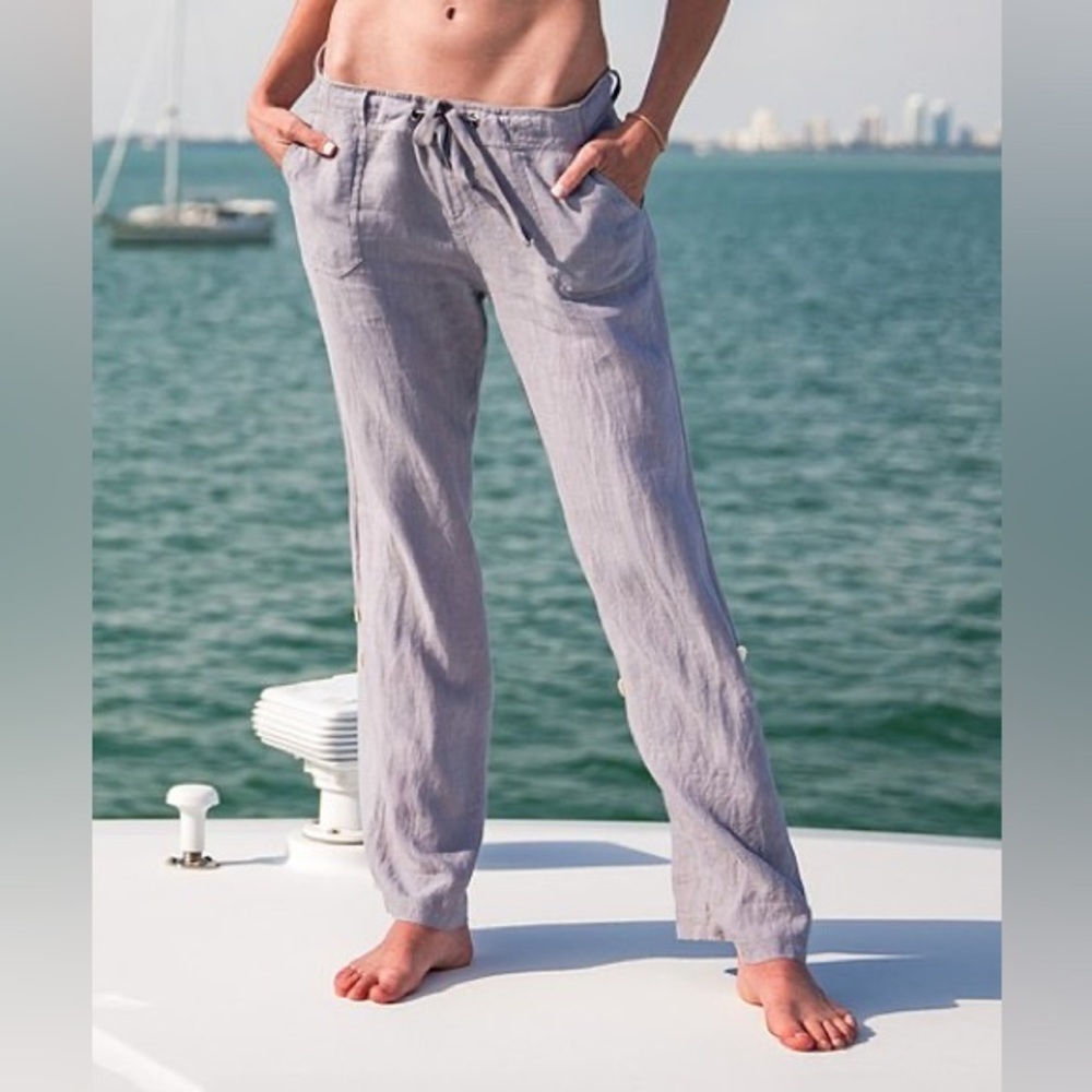 Sea Lily | Light Gray Linen Pants - Women Size Medium